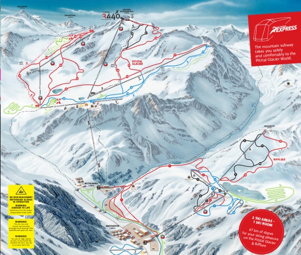 Pitztal Glacier and Rifflsee Ski Resort Piste Map