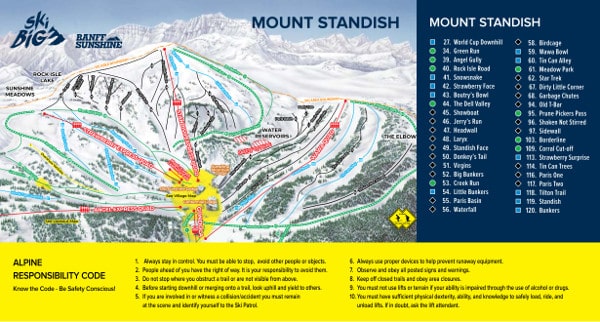 Sunshine Village, Mount Standish, Piste Map