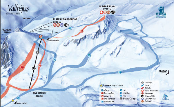Valfrejus, Varsant Italien Ski Resort Piste Map