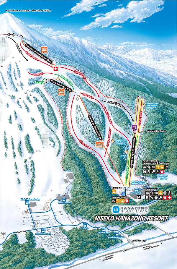 Hanazono Ski Resort Piste Map