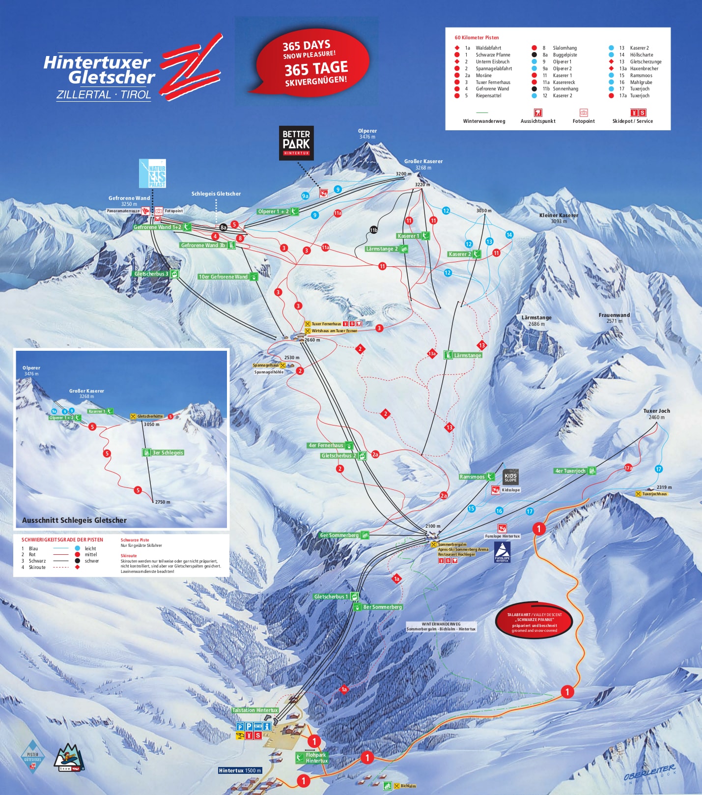 Hintertux Glacier Piste Map – Free downloadable piste maps.