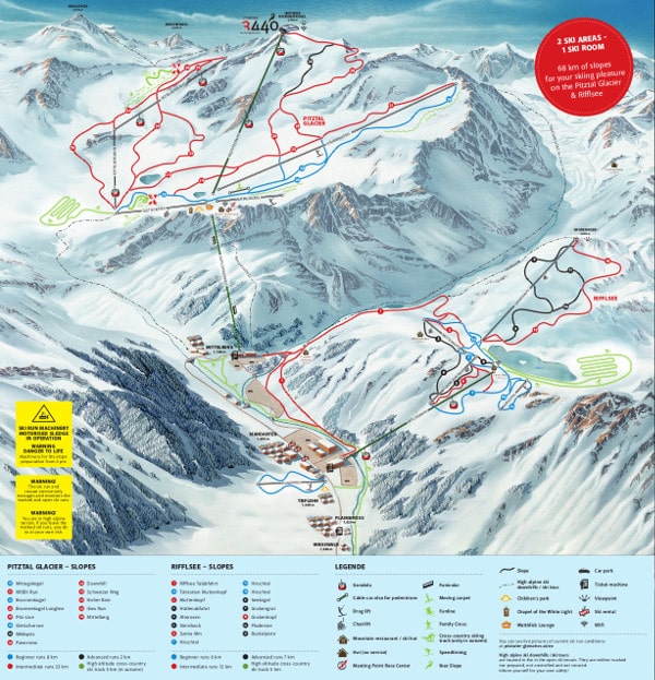 Pitztal Glacier and Rifflsee Ski Resort Piste Map