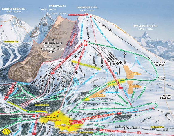 Sunshine Village Lookout Mountain Ski Resort Piste Map