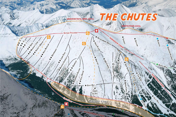 Castle Mountain, The Chutes Piste Map