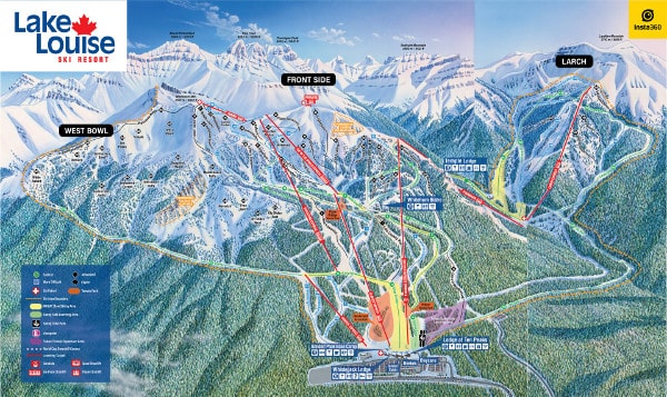 Lake Louise Ski Resort Piste Ski Map Front Side & Larch