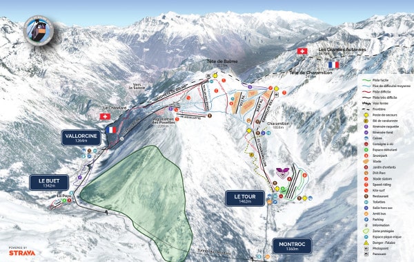 Balme Vallorcine, Chamoinix Ski Resort Piste Map