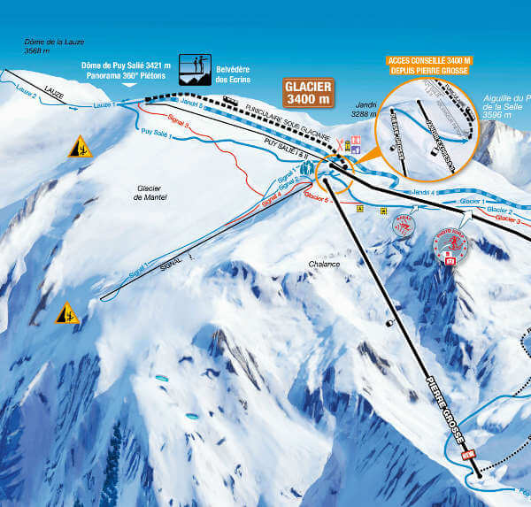 Les Deux Alpes Glacier 3600 Piste Map