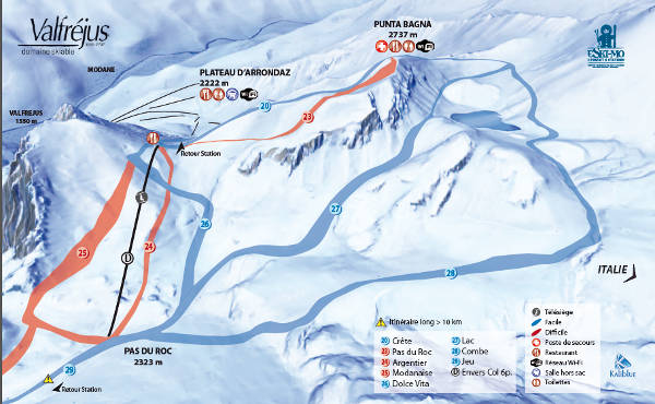 Valfrejus, Varsant Italien Ski Resort Piste Map