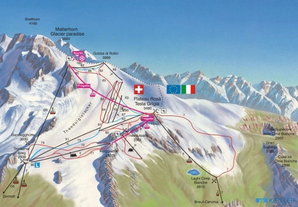 Cervinia Summer Skiing Piste Map