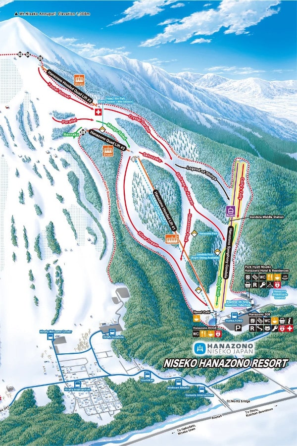 Hanazono Ski Resort Piste Map