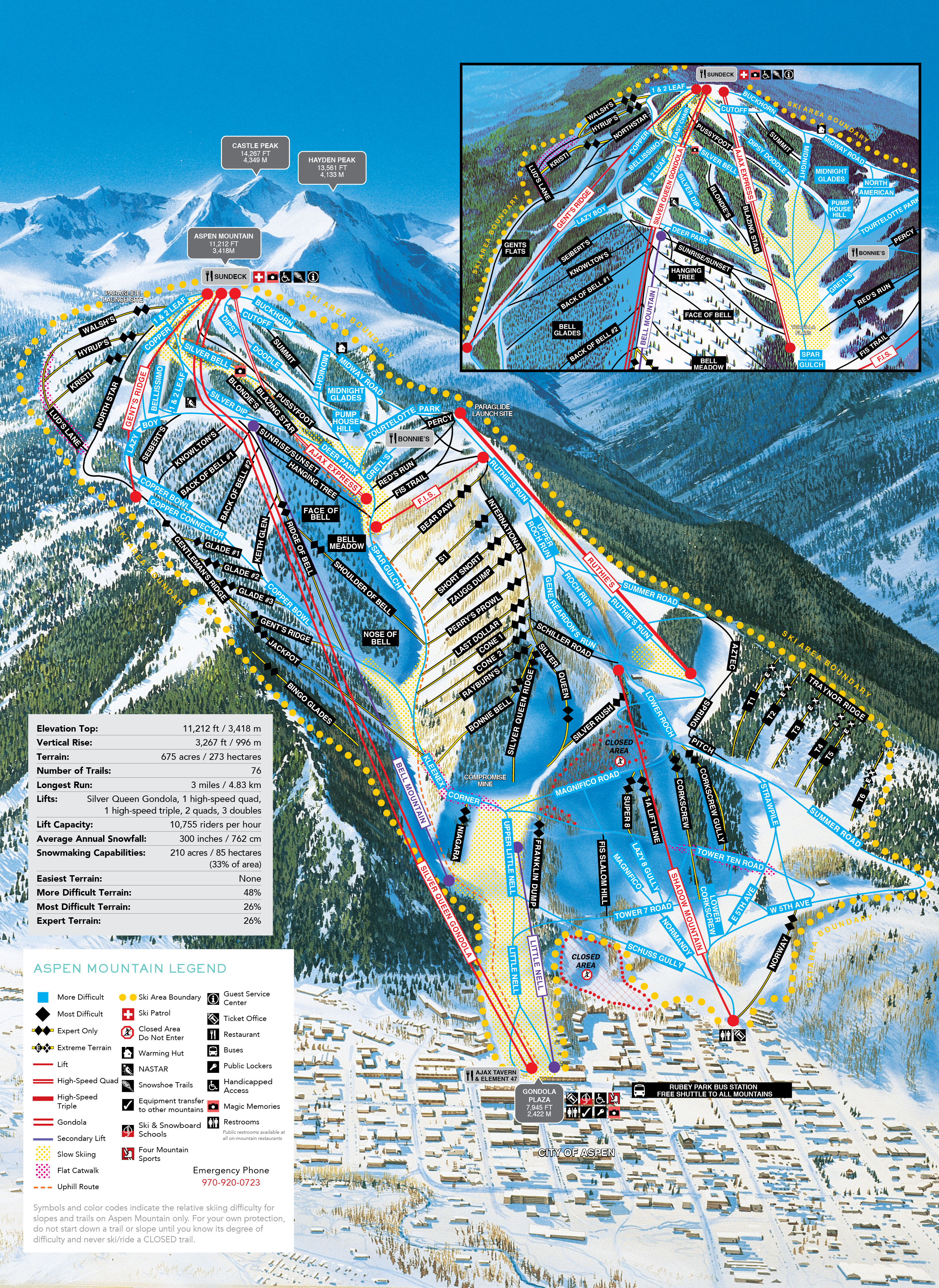 Aspen Colorado Trail Map Aspen Mountain Piste And Ski Trail Maps