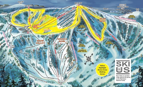 Bear Valley Ski Resort Piste Map Mountain Side