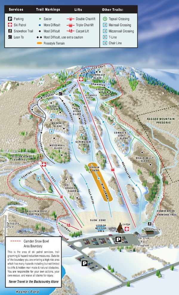 Camden Snow Bowl Piste Ski Trail Map