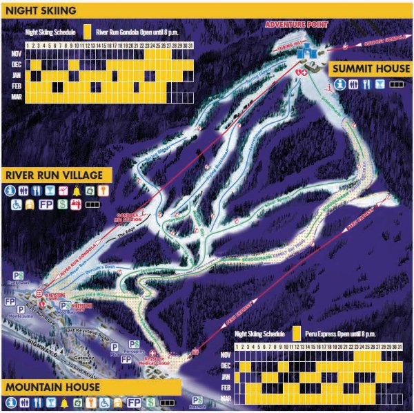 Keystone, Lake Tahoe Ski Resort Night Skiing Piste Map