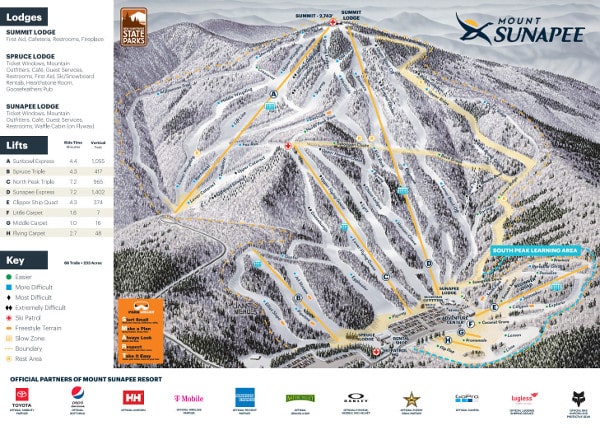 Mount Sunapee Ski Resort Piste Ski Map