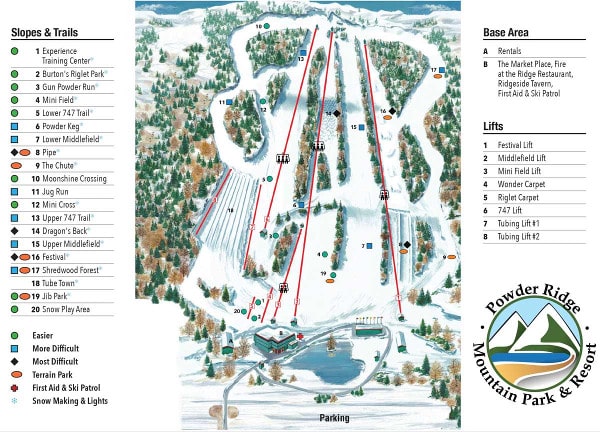Powder Ridge Piste Ski Trail Map