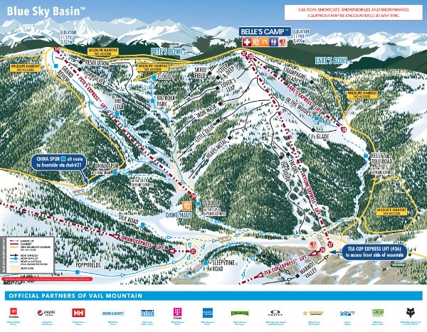 Vail Ski Resort Piste Map Blue Sky Basin 2024